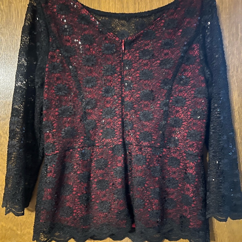 Sage Black and Red Lace Blouse - Picture 2 of 3